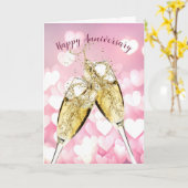 Jubileum champagne toast op hartjes kaart (Gele Bloem)