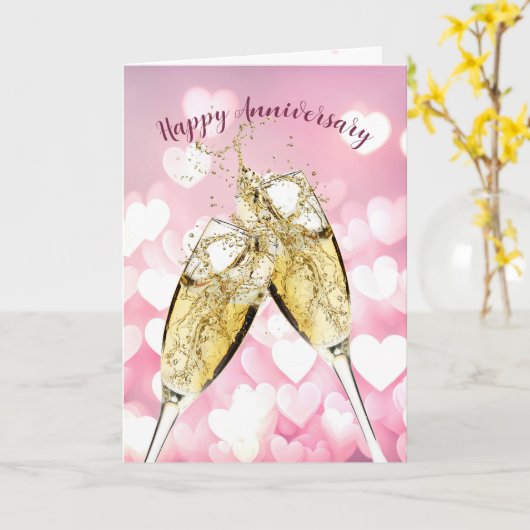 Jubileum champagne toast op hartjes kaart (Gele Bloem)