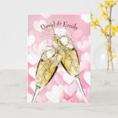 Jubileum champagne toast op hartjes kaart (Gele Bloem)