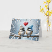 Jubileum Chickadees met rood hart Kaart (Gele Bloem)