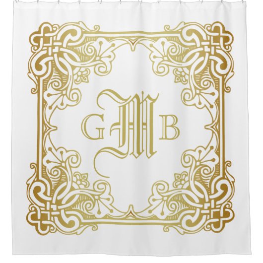 Jubileum Classic Gold Lijst Monogram bruiloft Douchegordijn (Voorkant)