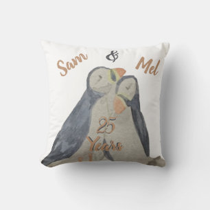 Jubileum Cute Birds Waterverf Puffins Kussen