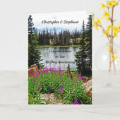 Jubileum, dieproze druppels, meer, naam kaart (Gele Bloem)