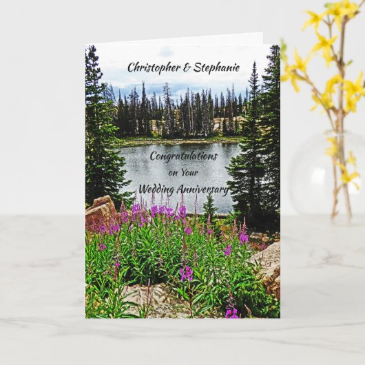 Jubileum, dieproze druppels, meer, naam kaart (Gele Bloem)