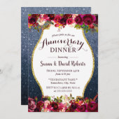 Jubileum Diner Burgundy Bloem Navy Blauw Kaart (Voorkant / Achterkant)