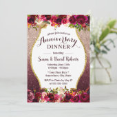 Jubileum Dinner Burgundy Floral Kaart (Staand voorkant)