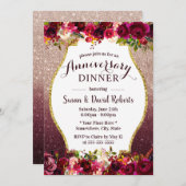 Jubileum Dinner Burgundy Floral Kaart (Voorkant / Achterkant)