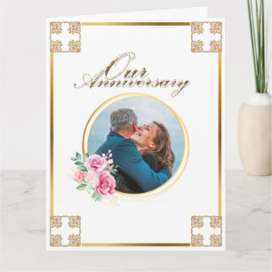 Jubileum DIY foto gouden kruis roos bloem Kaart