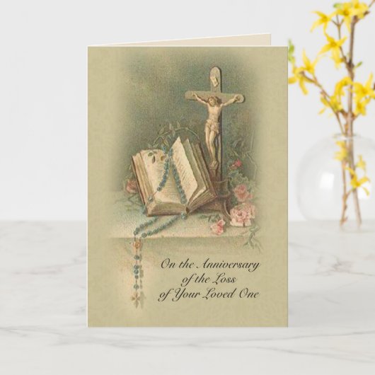 Jubileum Dood Verlies Een Crucifix Rozenkrans Kaart (Gele Bloem)