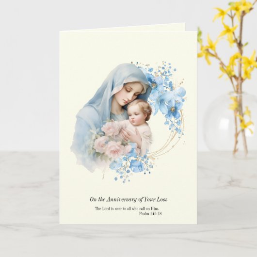 Jubileum Dood Verlies Jezus en Maria Kaart (Gele Bloem)