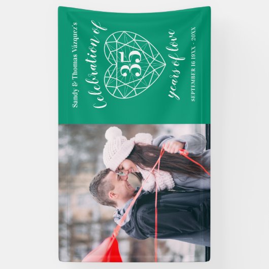 Jubileum emerald green hart gepersonaliseerde foto spandoek (Verticaal)