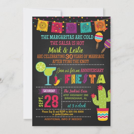 Jubileum Fiesta Invitation - Chalkboard Kaart (Voorkant)