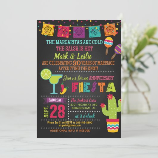 Jubileum Fiesta Invitation - Chalkboard Kaart (Staand voorkant)