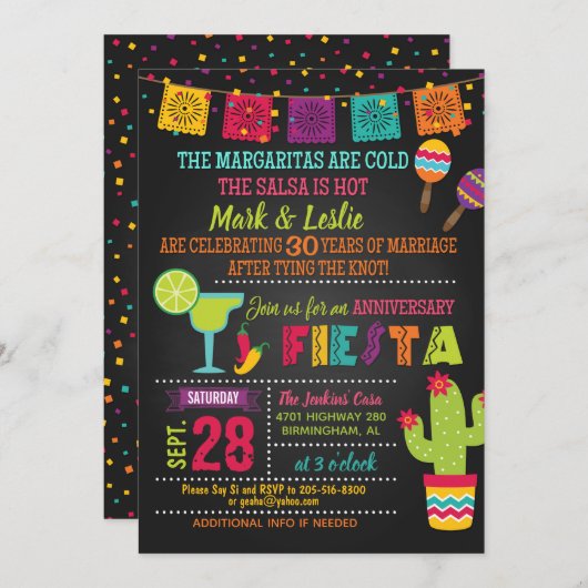 Jubileum Fiesta Invitation - Chalkboard Kaart (Voorkant / Achterkant)