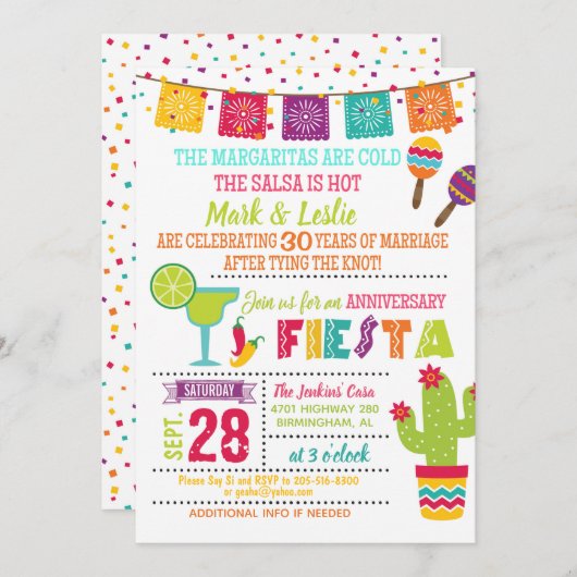 Jubileum Fiesta Invitation - White Kaart (Voorkant / Achterkant)