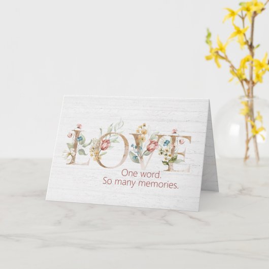 Jubileum Floral Love Text on Wood Kaart (Gele Bloem)