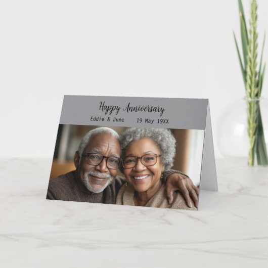 Jubileum Foto Gevouwen Jubileum Kaart Grijs (Voorkant)