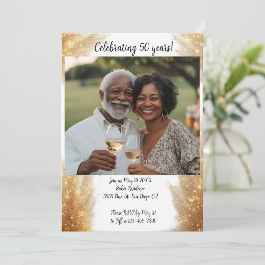 Jubileum foto Modern Invitation White Kaart (Staand voorkant)