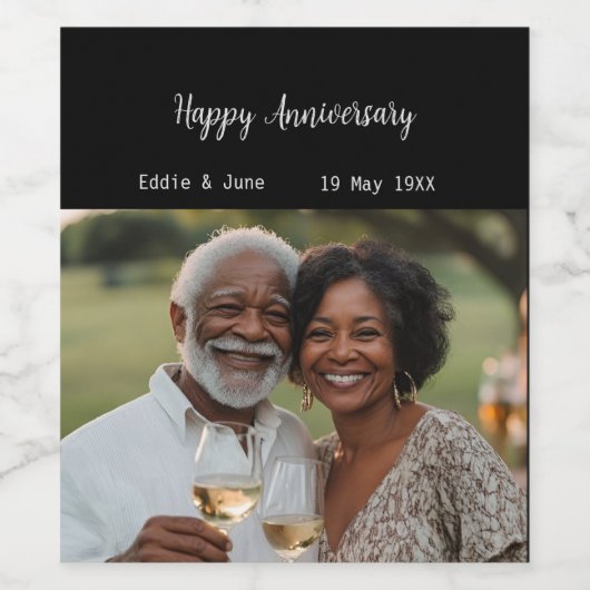 Jubileum Foto Voedsel & Drink Labels Zwart Wijn Etiket (Enkel label)