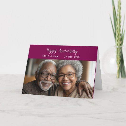 Jubileum Foto Vouw Jubileum Kaart Cranberry (Voorkant)