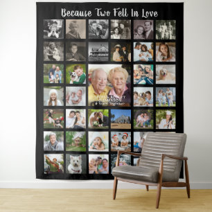 Jubileum fotocollage OMDAT TWEE FELLEN IN VERLIES Wandkleed