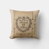Jubileum Gay Fancy Burlap Datum hartslag Kussen (Voorkant)