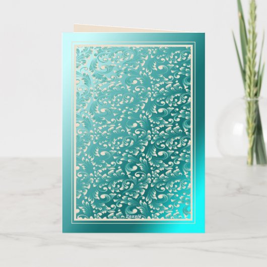 Jubileum Gefeliciteerd, Damaskkaart Blauwgroen Bedankkaart (Achterkant)