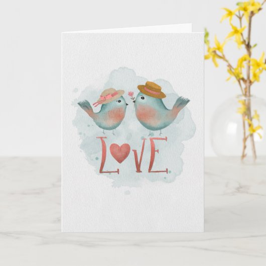 Jubileum Gefeliciteerd Waterverf Tortelduifjes Kaart (Gele Bloem)