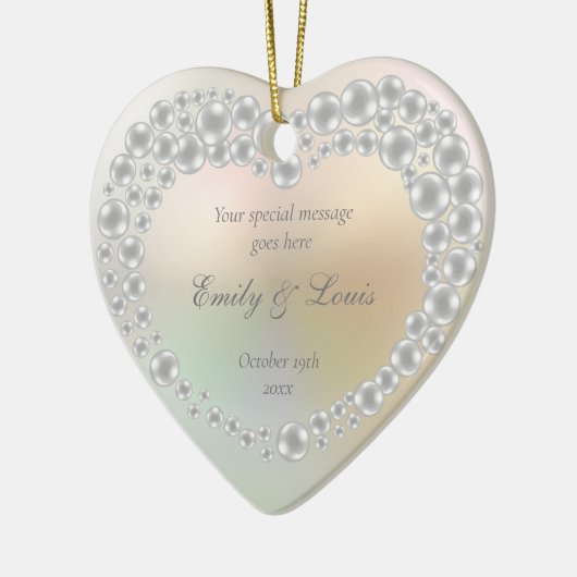 Jubileum gepersonaliseerd huwelijksmonogram keramisch ornament (Links)