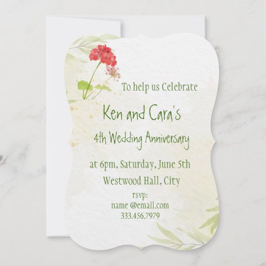 Jubileum Geranium Garden Flower Invitat Kaart (Achterkant)