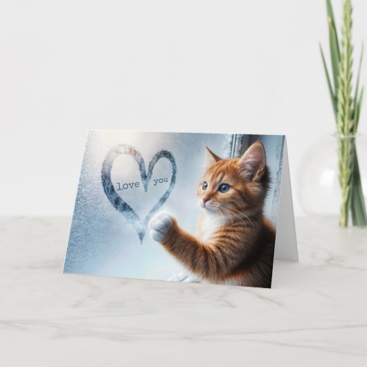 Jubileum Ginger Kat met Frosty Window Heart Kaart (Voorkant)