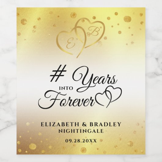 Jubileum Gold Hearts # JAREN IN FOREVER Wijn Etiket (Enkel label)