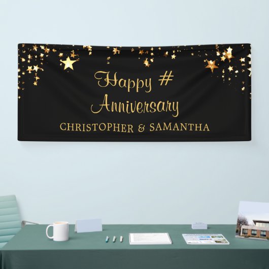 Jubileum Gold Stars Jouw tekst en kleur Spandoek (Beurs)