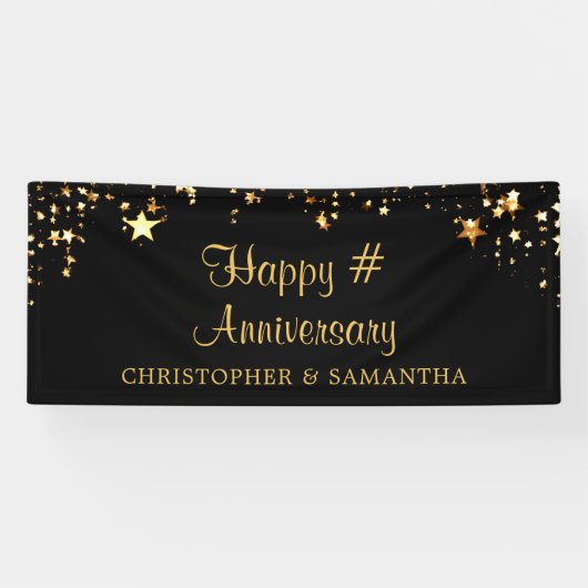 Jubileum Gold Stars Jouw tekst en kleur Spandoek (Horizontaal)