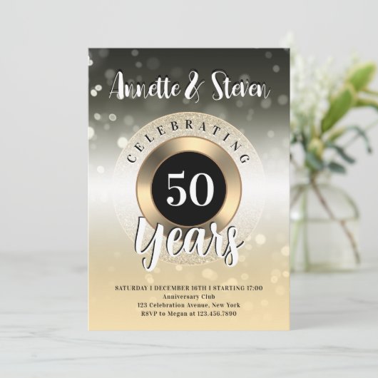 Jubileum golden tone classy Invitation Kaart (Staand voorkant)