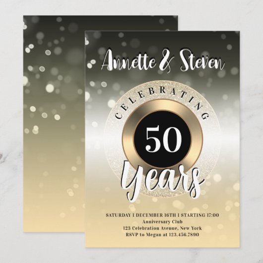 Jubileum golden tone classy Invitation Kaart (Voorkant / Achterkant)