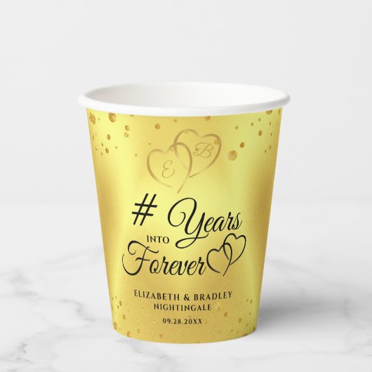 Jubileum Goud HEEFT JAREN IN HET BUITENLAND Papieren Bekers (Voorkant)