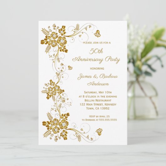 Jubileum gouddiamantflora wit kaart (Staand voorkant)