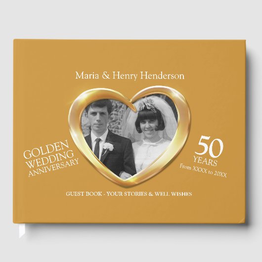 Jubileum gouden bruiloft foto harten 50 jaar gastenboek (Voorkant)