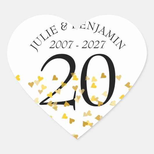 Jubileum Gouden Hartjes Confetti Hart Sticker (Voorkant)