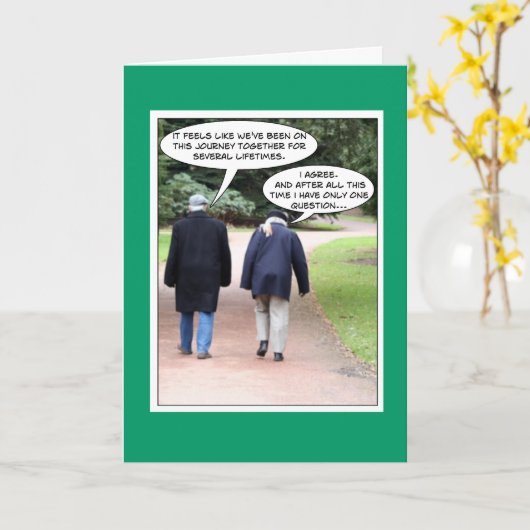 Jubileum, grappige kaart (Gele Bloem)