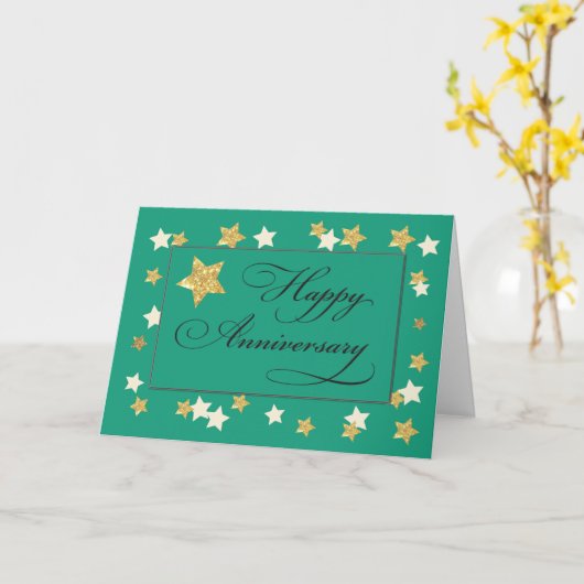Jubileum Green Gold Effect Stars Kaart (Gele Bloem)
