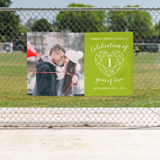 Jubileum groene peridot hart gepersonaliseerde fot spandoek (Insitu)