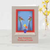 Jubileum, grootouders, kraanvogels kaart (Gele Bloem)