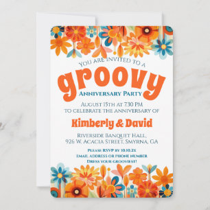 Jubileum Groovy 60's Sfeer Bloemstuk Retro  Kaart