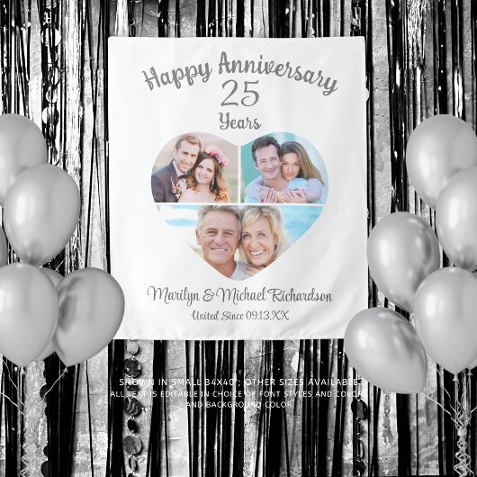 Jubileum Hart 3 Foto Collage Aangepaste Kleur Wandkleed