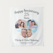 Jubileum Hart 3 Foto Collage Aangepaste Kleur Wandkleed (Voorkant)