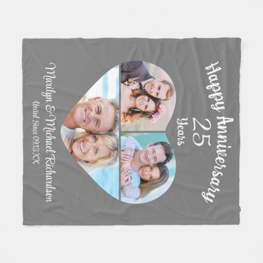 Jubileum hart 3 fotocollage aangepaste kleur fleece deken (Voorkant (Horizontaal))