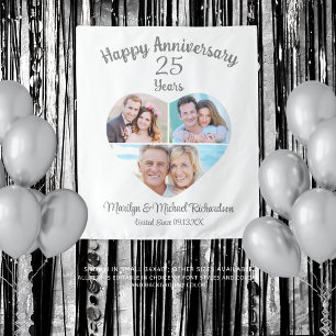 Jubileum hart 3 fotocollage aangepaste kleur wandkleed