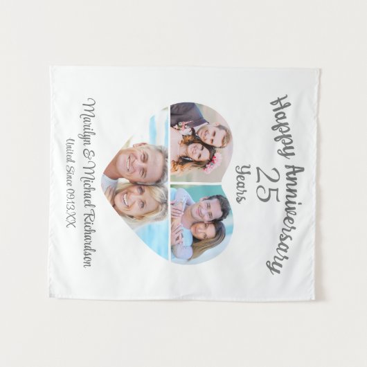 Jubileum hart 3 fotocollage aangepaste kleur wandkleed (Voorkant (horizontaal))